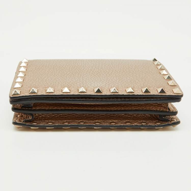 Pre Owned Valentino Metallic Leather Rockstud Flap Wallet On Chain