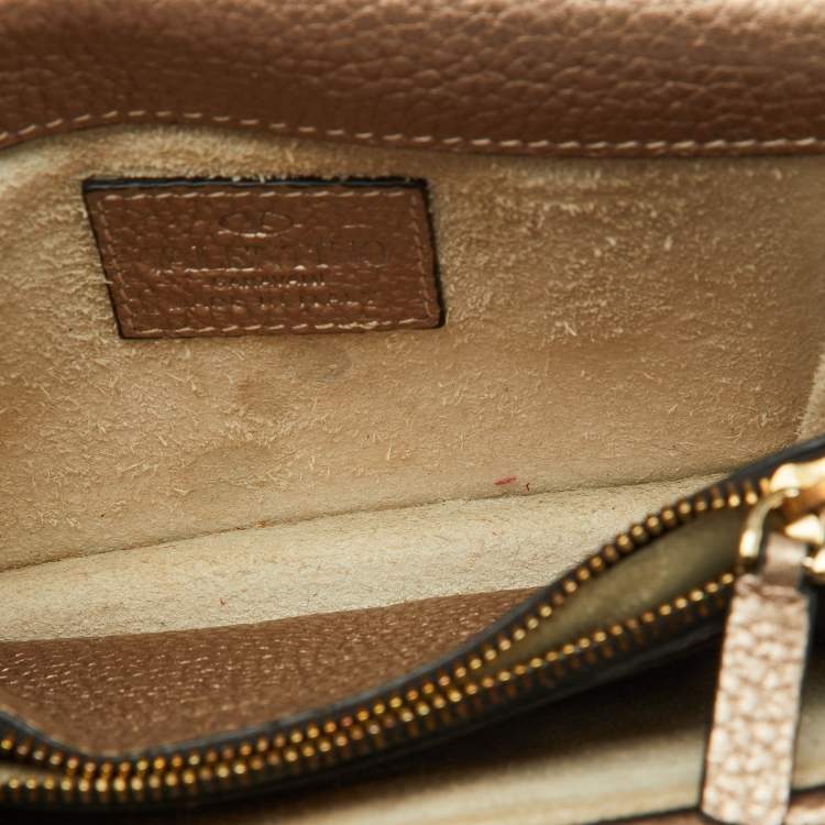 Pre Owned Valentino Metallic Leather Rockstud Flap Wallet On Chain