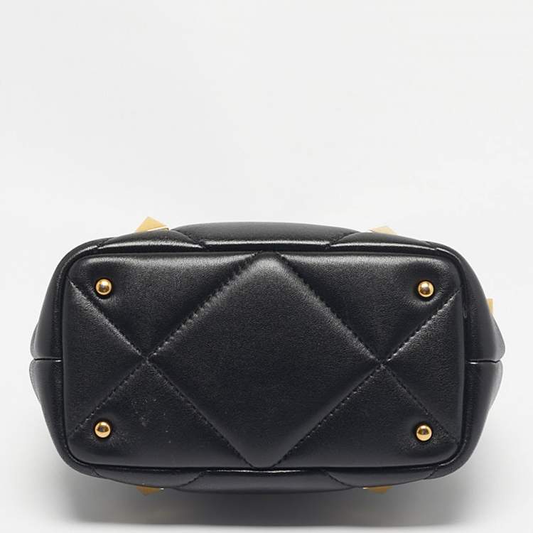 Pre Owned Valentino Black Quilted Leather Small Roman Stud Top Handle Bag