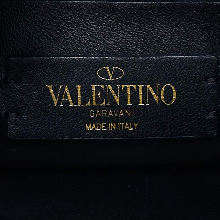 Pre Owned Valentino Black Quilted Leather Small Roman Stud Top Handle Bag