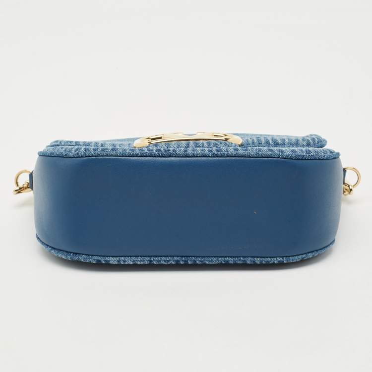 Pre Owned Valentino Blue Denim and Leather VLogo Shoulder Bag