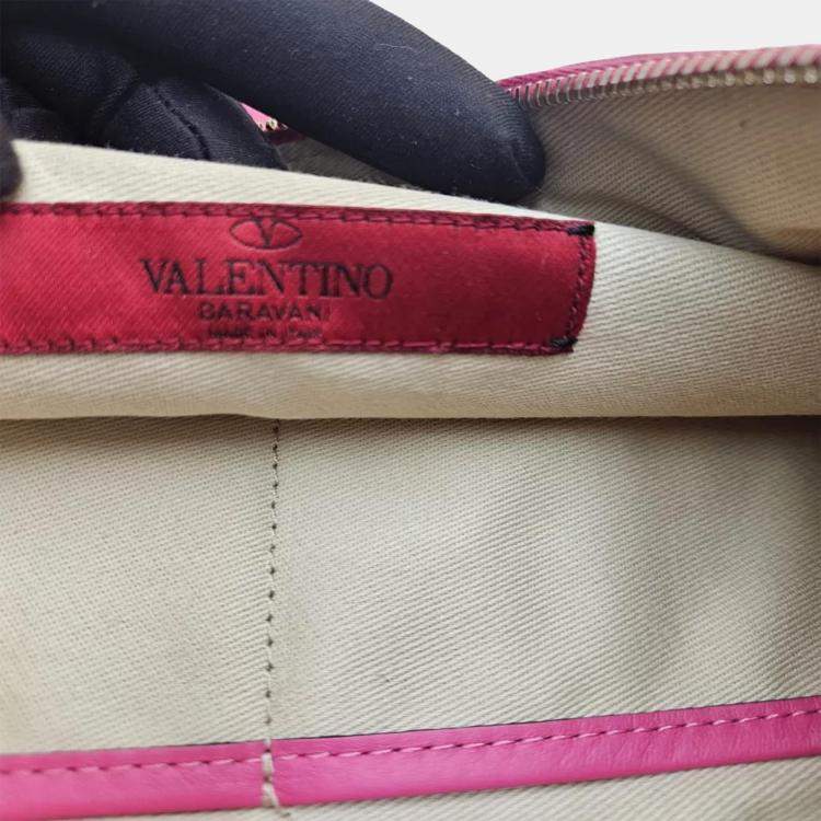 Pre Owned Valentino Rockstud Pink Leather Clutch Bag
