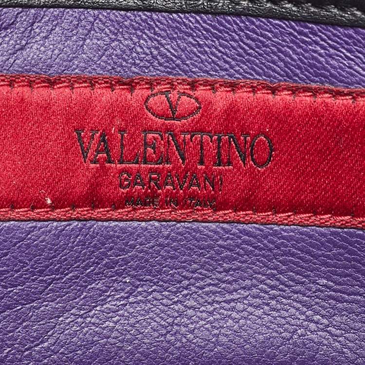 Pre Owned Valentino Dark Purple/Black Leather Rockstud Flap Shoulder Bag