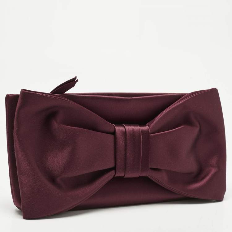 Pre Owned Valentino Burgundy Satin Bow Clutch