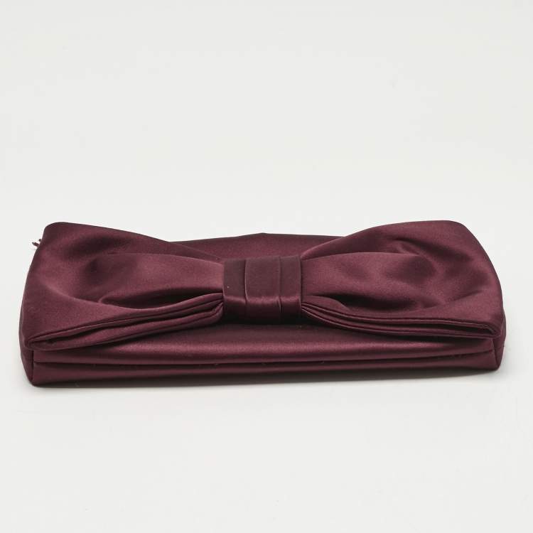 Pre Owned Valentino Burgundy Satin Bow Clutch