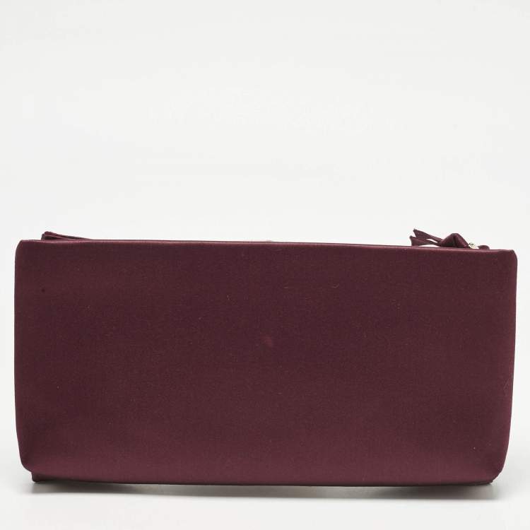 Pre Owned Valentino Burgundy Satin Bow Clutch