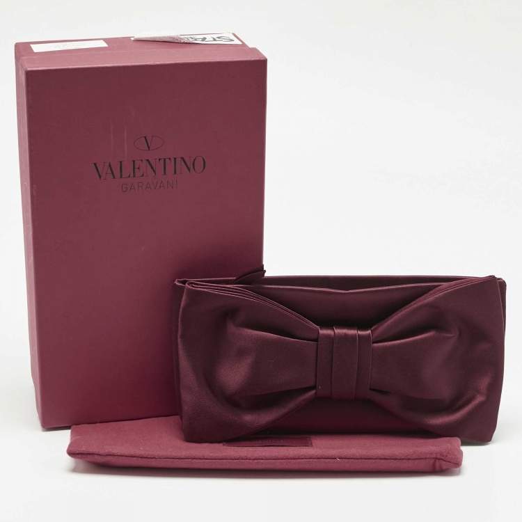 Pre Owned Valentino Burgundy Satin Bow Clutch