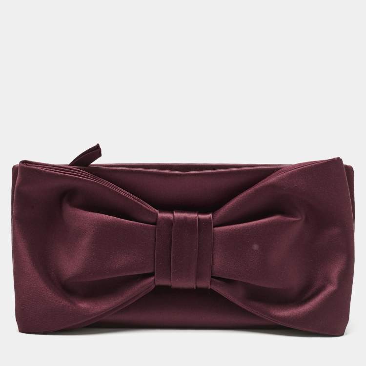 Pre Owned Valentino Burgundy Satin Bow Clutch