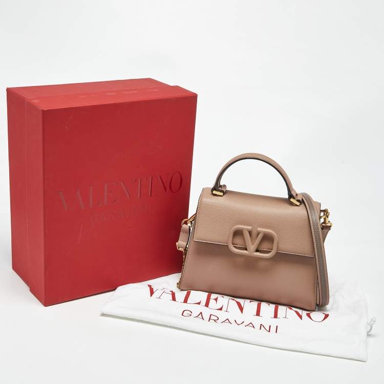 Pre Owned Valentino Beige Leather Small VSling Top Handle Bag