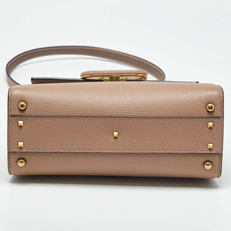 Pre Owned Valentino Beige Leather Small VSling Top Handle Bag