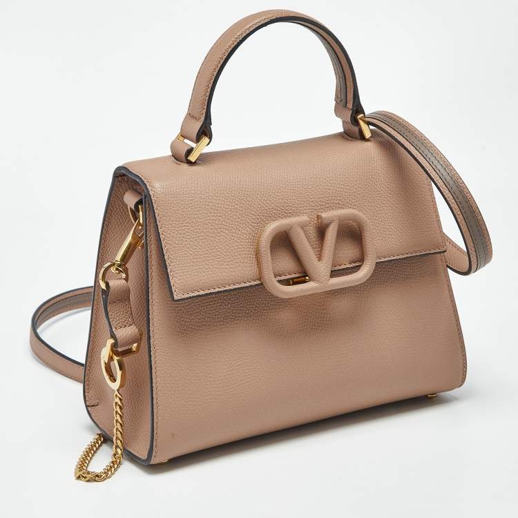 Pre Owned Valentino Beige Leather Small VSling Top Handle Bag