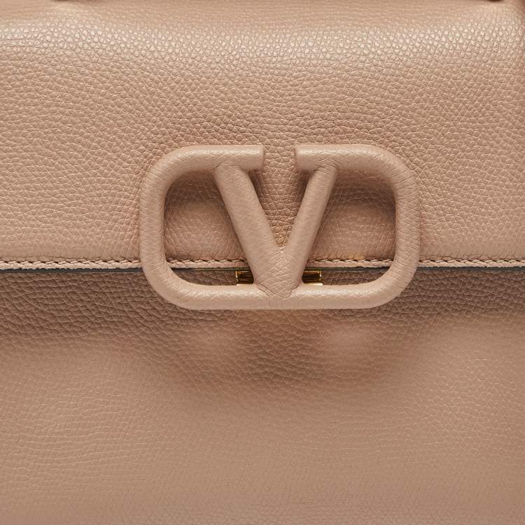 Pre Owned Valentino Beige Leather Small VSling Top Handle Bag