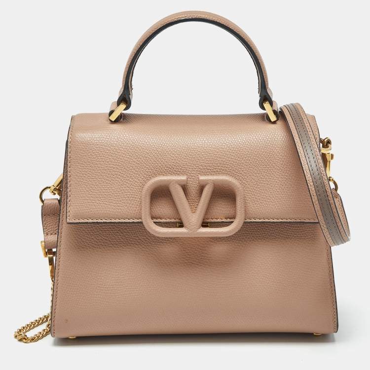 Pre Owned Valentino Beige Leather Small VSling Top Handle Bag