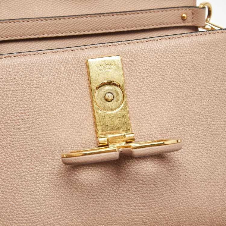Pre Owned Valentino Beige Leather Small VSling Top Handle Bag