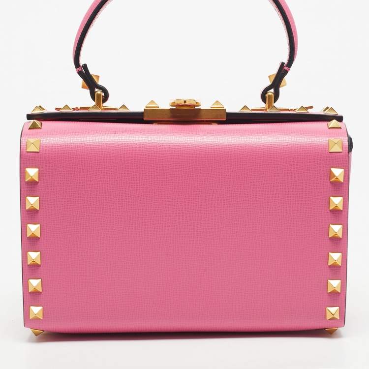 Pre Owned Valentino x Alcove Pink Leather Rockstud Box Top Handle Bag