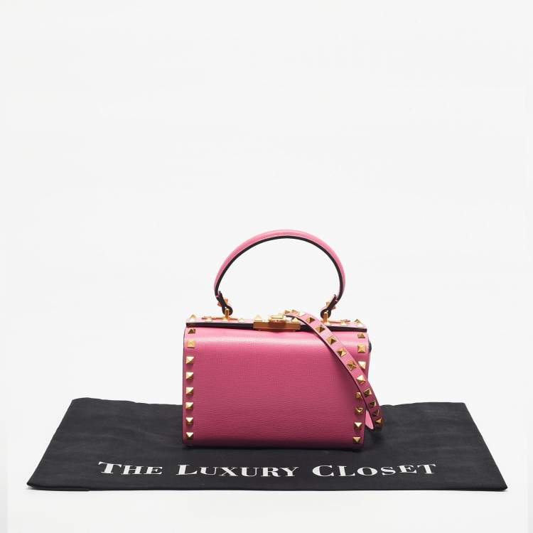Pre Owned Valentino x Alcove Pink Leather Rockstud Box Top Handle Bag
