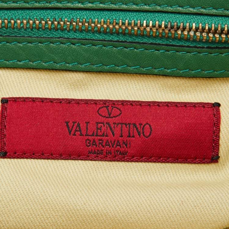 Pre Owned Valentino Green Soft Leather Rockstud Flap Top Handle Bag