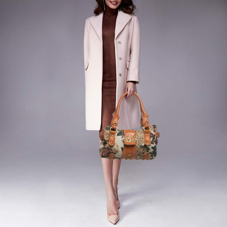 Pre Owned Valentino Multicolor Printed Canvas and Whipstitch Leather VLogo Crystals Satchel