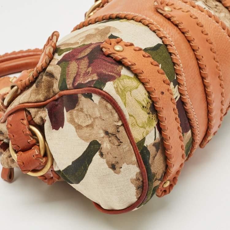 Pre Owned Valentino Multicolor Printed Canvas and Whipstitch Leather VLogo Crystals Satchel