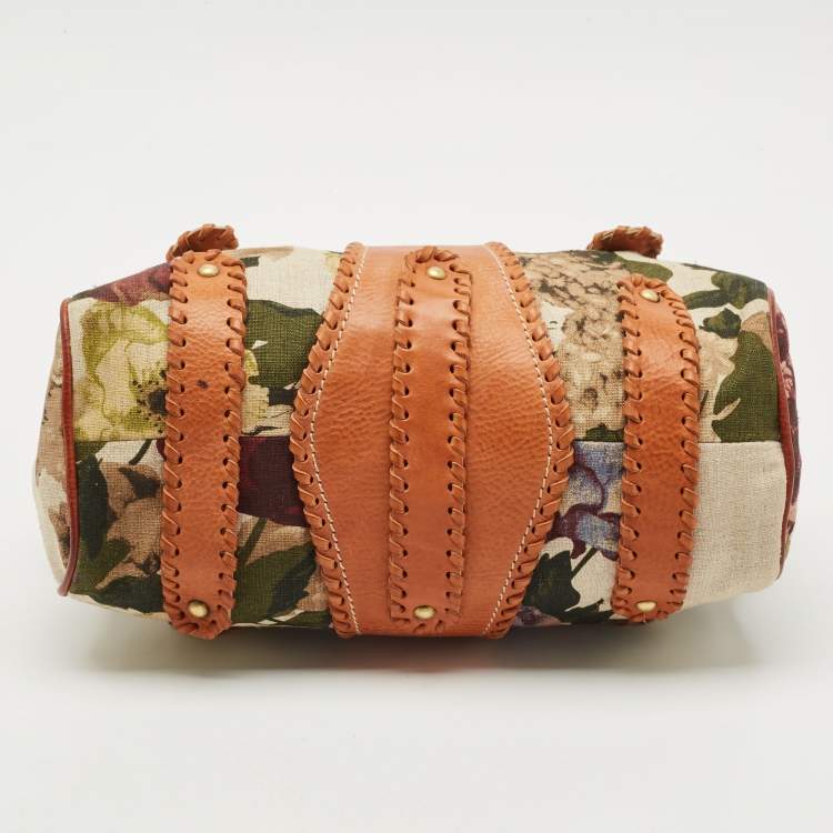 Pre Owned Valentino Multicolor Printed Canvas and Whipstitch Leather VLogo Crystals Satchel