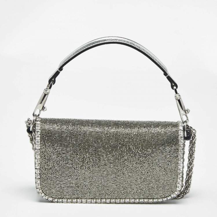 Pre Owned Valentino Silver Beaded and Crystal Small Loco Shoulder Bag