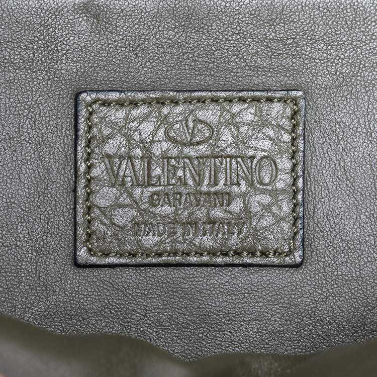 Pre Owned Valentino Military Green Logo Jacquard Canvas and Leather Viva Backpack