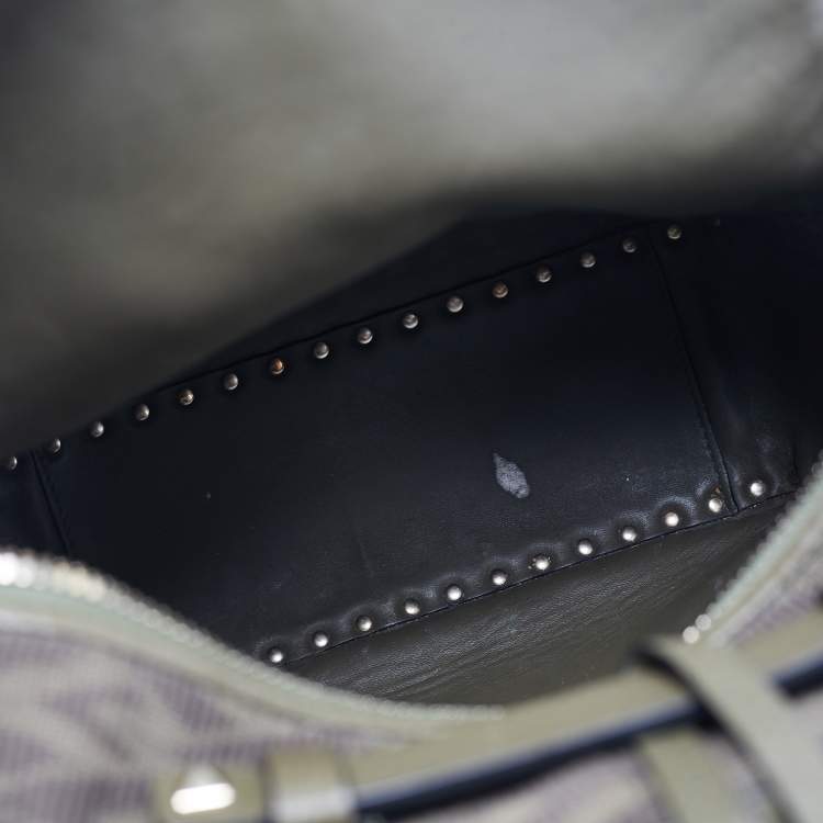 Pre Owned Valentino Military Green Logo Jacquard Canvas and Leather Viva Backpack
