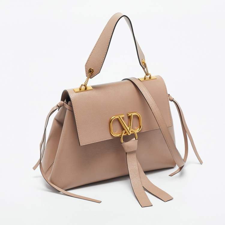 Pre Owned Valentino Beige Leather Vring Top Handle Bag
