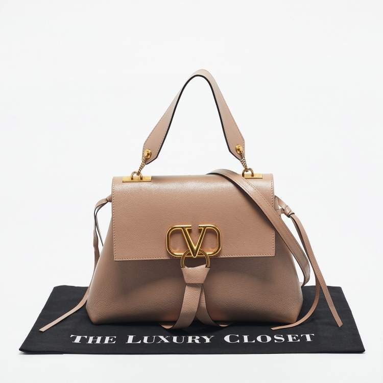 Pre Owned Valentino Beige Leather Vring Top Handle Bag