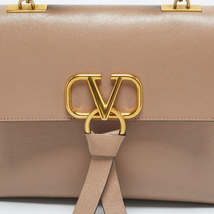Pre Owned Valentino Beige Leather Vring Top Handle Bag