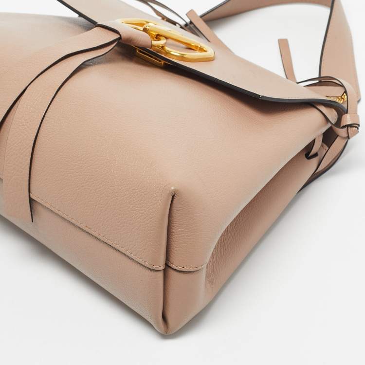 Pre Owned Valentino Beige Leather Vring Top Handle Bag