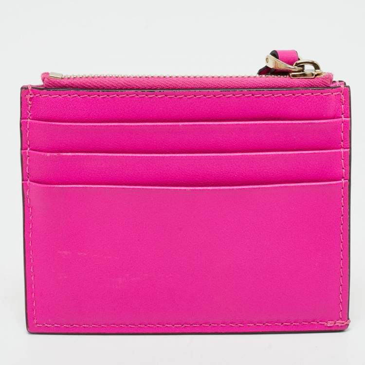 Pre Owned Valentino Fuchsia Leather Rockstud Zip Card Holder
