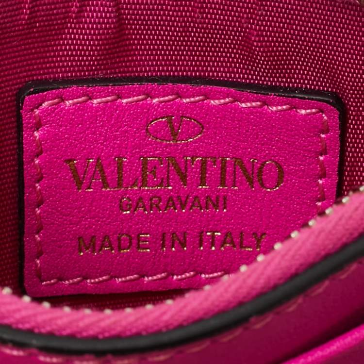 Pre Owned Valentino Fuchsia Leather Rockstud Zip Card Holder