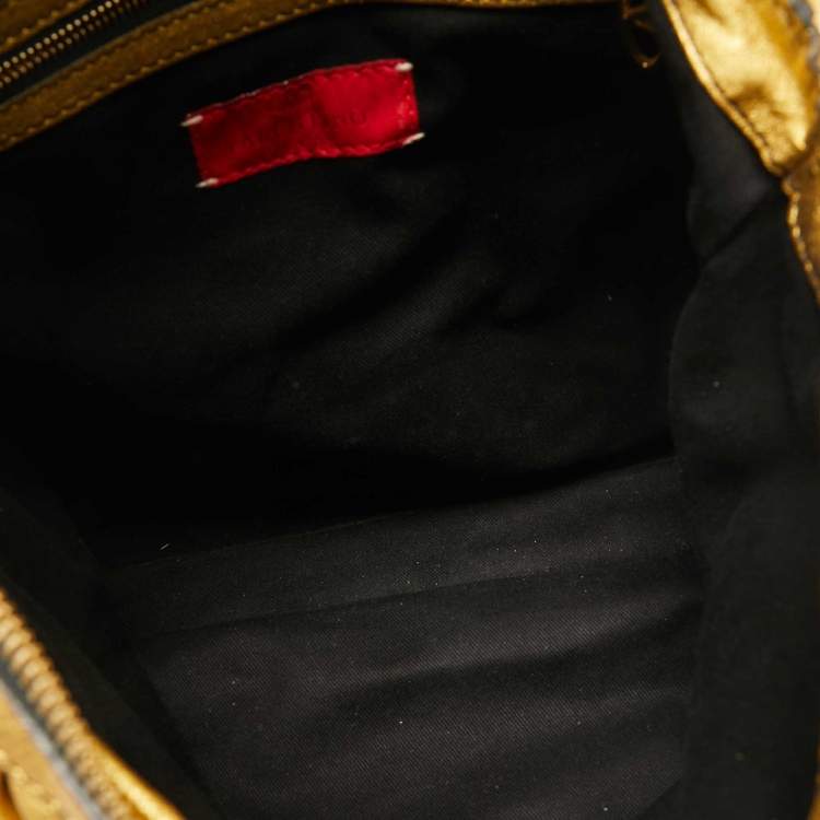 Pre Owned Valentino Metallic Gold Leather Maison Pintucked Rockstud Shopper Tote