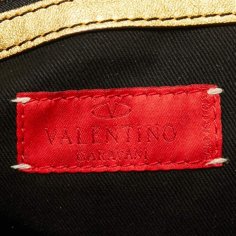 Pre Owned Valentino Metallic Gold Leather Maison Pintucked Rockstud Shopper Tote