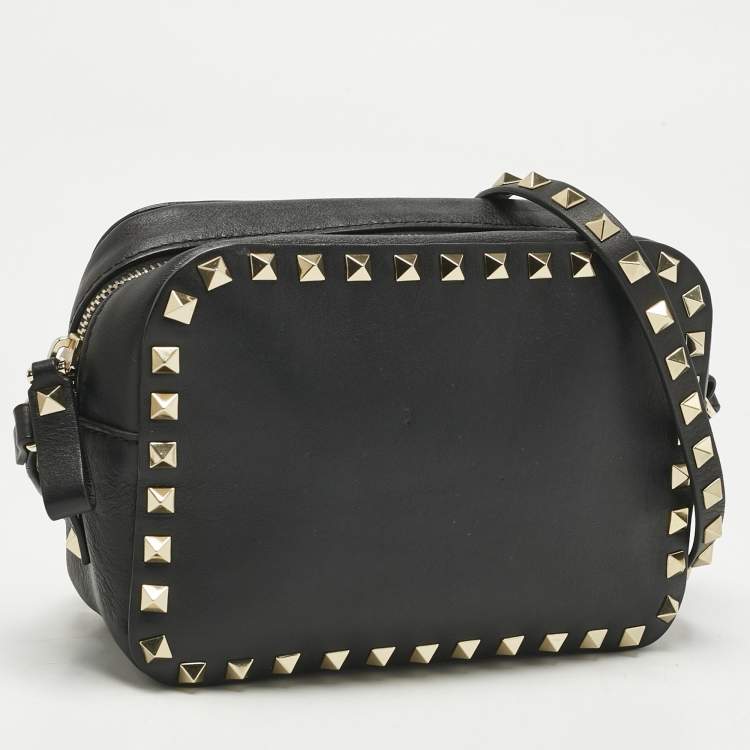 Pre Owned Valentino Black Leather Rockstud Camera Crossbody Bag