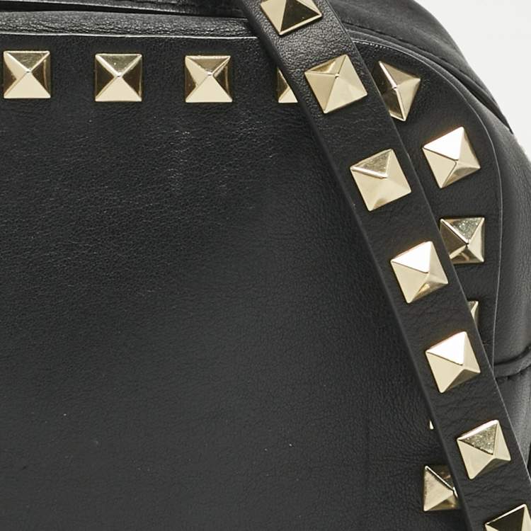 Pre Owned Valentino Black Leather Rockstud Camera Crossbody Bag