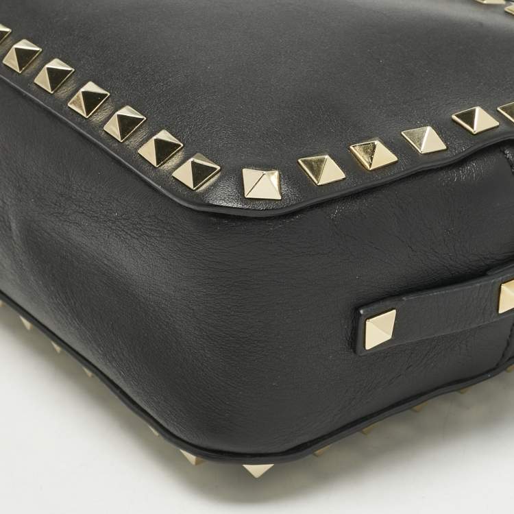 Pre Owned Valentino Black Leather Rockstud Camera Crossbody Bag