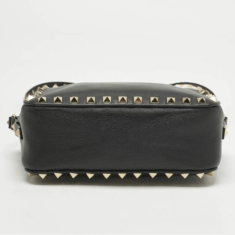 Pre Owned Valentino Black Leather Rockstud Camera Crossbody Bag