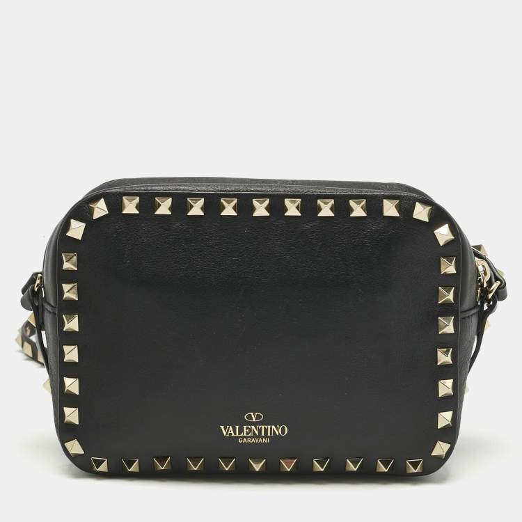 Pre Owned Valentino Black Leather Rockstud Camera Crossbody Bag