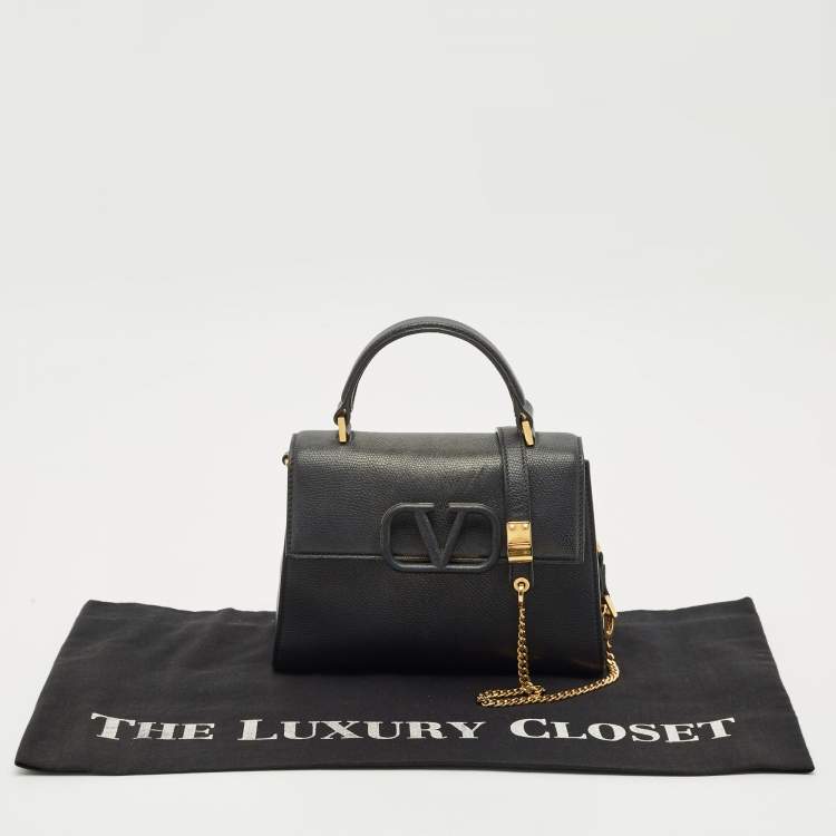 Pre Owned Valentino Black Leather Small VSling Top Handle Bag