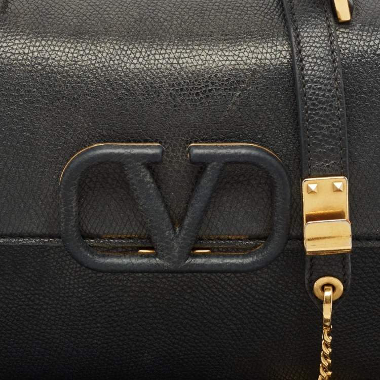 Pre Owned Valentino Black Leather Small VSling Top Handle Bag