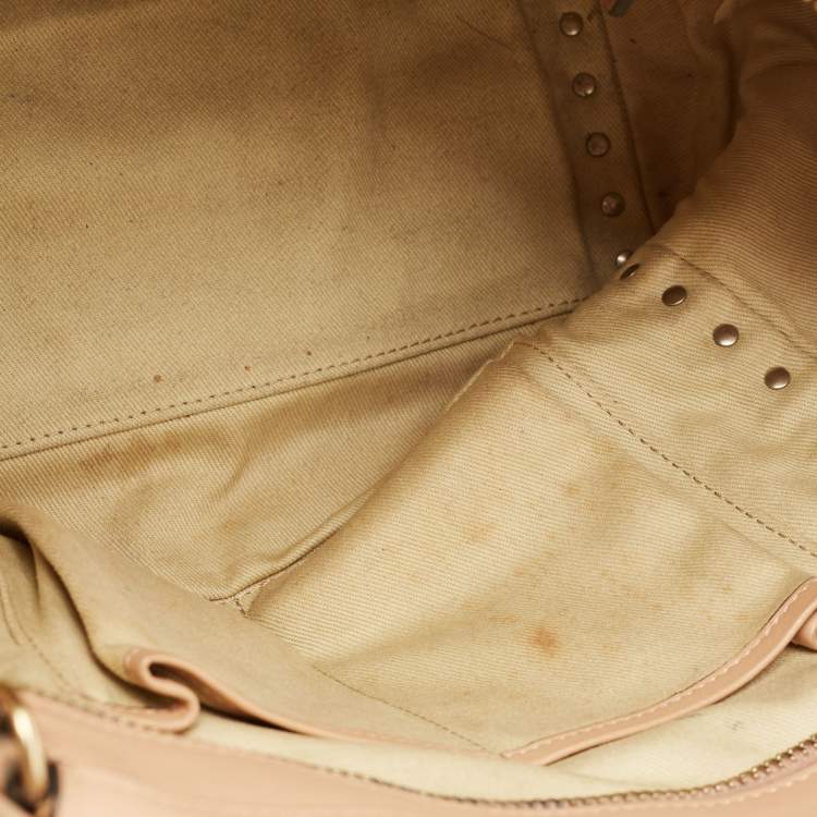 Pre Owned Valentino Beige Leather Medium Rockstud Trapeze Tote