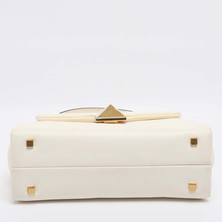 Pre Owned Valentino White Leather Roman Stud Top Handle Bag
