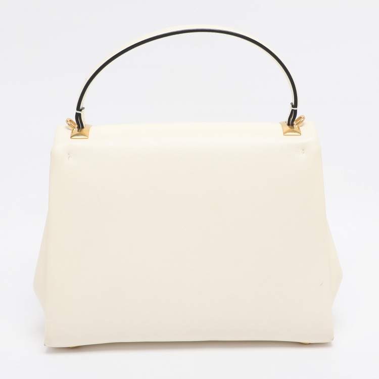 Pre Owned Valentino White Leather Roman Stud Top Handle Bag