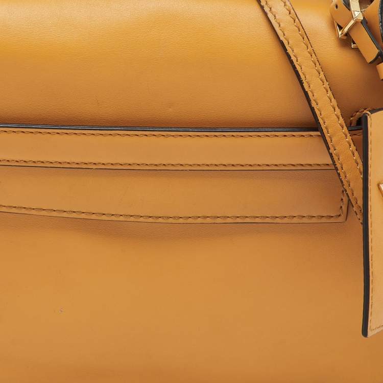 Pre Owned Valentino Mustard Yellow Leather My Rockstud Flap Top Handle Bag