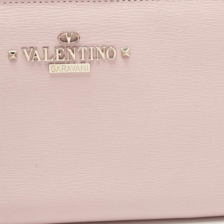 Pre Owned Valentino Light Pink Leather Rockstud Zip Continental Wallet