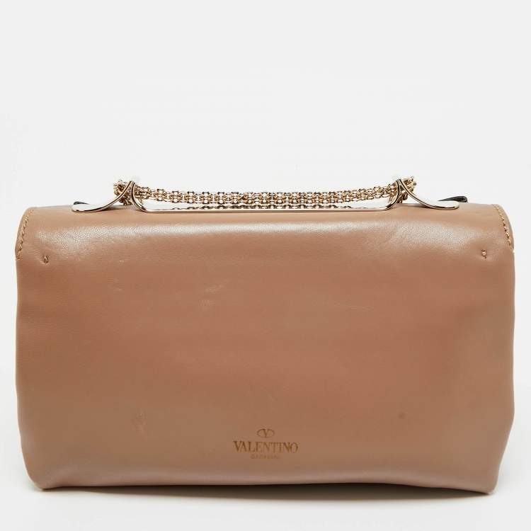 Pre Owned Valentino Beige Leather Bow Chain Shoulder Bag