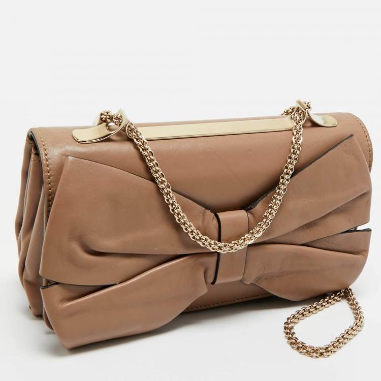 Pre Owned Valentino Beige Leather Bow Chain Shoulder Bag