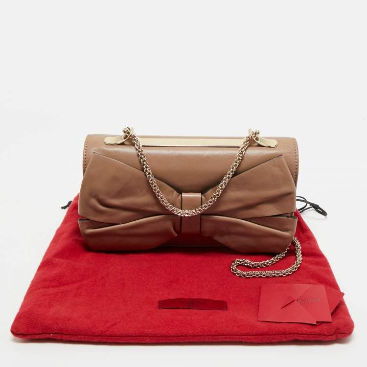 Pre Owned Valentino Beige Leather Bow Chain Shoulder Bag